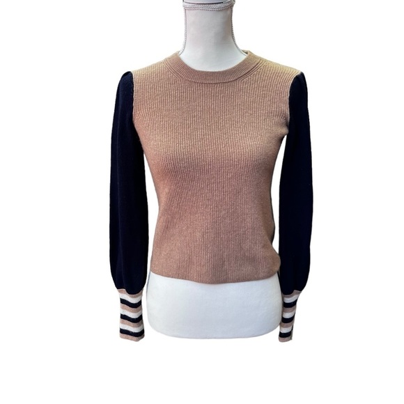 Madewell Colorblock Baybrook Pullover Wool sweater in Tan and Navy Size XX-Small - Picture 3 of 9